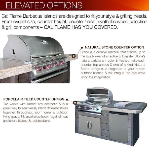 Cal Flame 4-Burner, 6 ft. Stucco with Tile Top Propane Gas Grill