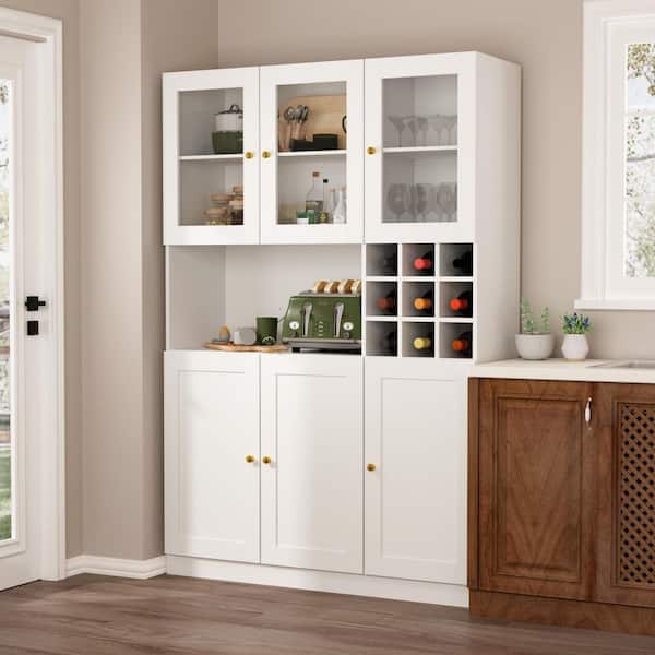 FUFU&GAGA Large 6 Doors Kitchen Cabinet With Hutch and Buffet, Pantry With Wine Rack (70.9 in. H x 47.2 in. W x 15.9 in. D)
