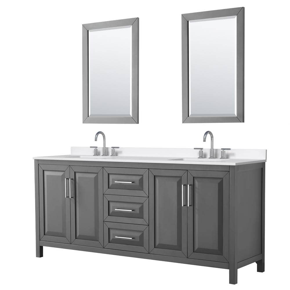 Daria 80 in. W x 22 in. D x 35.75 in. H Double Bath Vanity in Dark Gray with White Quartz Top and 24 in. Mirrors price history on PriceWatchPro