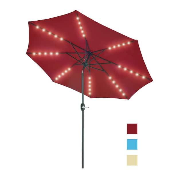 UPHA 10 ft.Steel Metal Market Crank and Tilt Patio Umbrella in Red