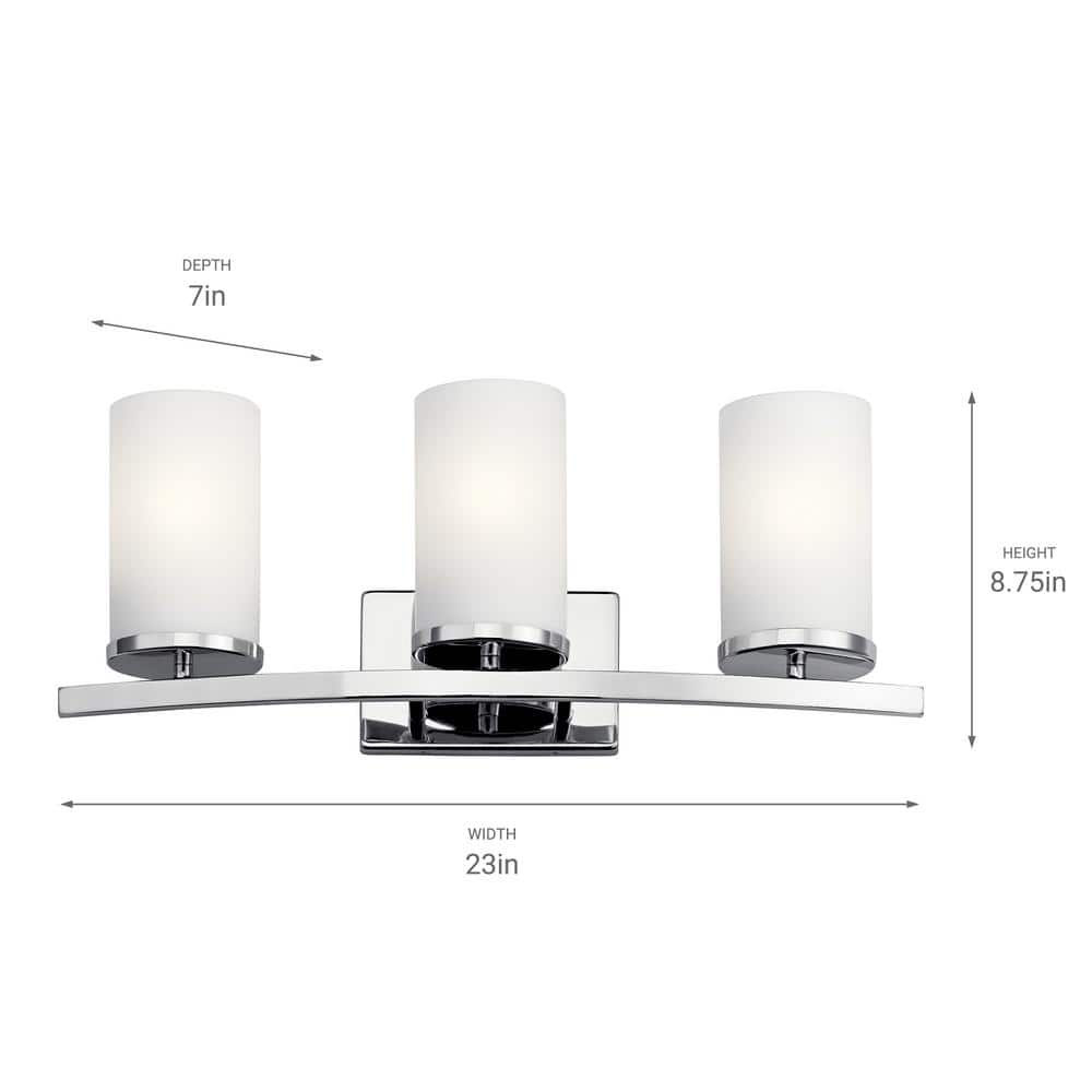 Crosby Transitional 3-Light Chrome Vanity with White Cylinder Shades