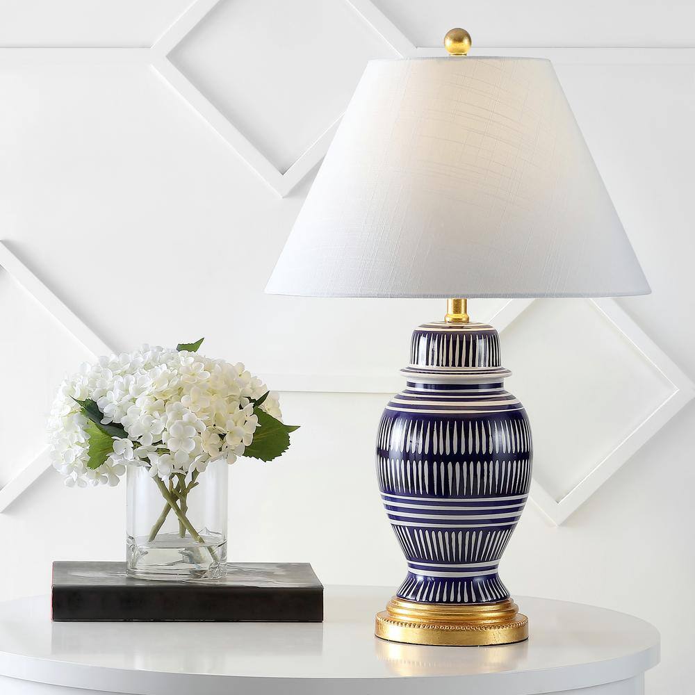 JONATHAN Y Reed 27 in. Navy Ceramic/Iron Modern Coastal LED Table Lamp ...