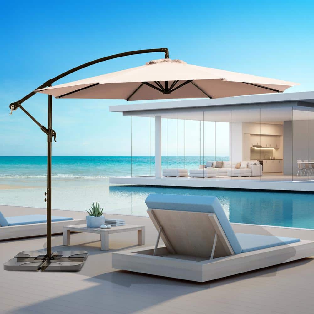Curvy 10 ft. Steel Large Cantilever Patio Umbrella with Cross Base in Beige price history on PriceWatchPro