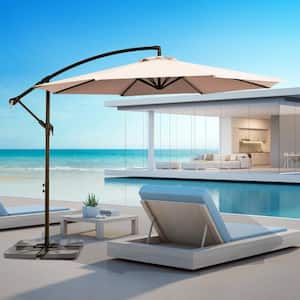 Curvy 10 ft. Steel Large Cantilever Patio Umbrella with Cross Base in Beige