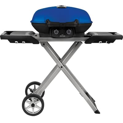 TravelQ 285X Portable Propane Gas Grill with Scissor Cart in Blue