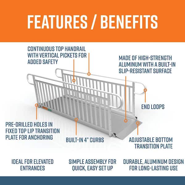GATEWAY 3G 9 ft. Aluminum Solid Surface Wheelchair Ramp with Vertical Picket Handrails