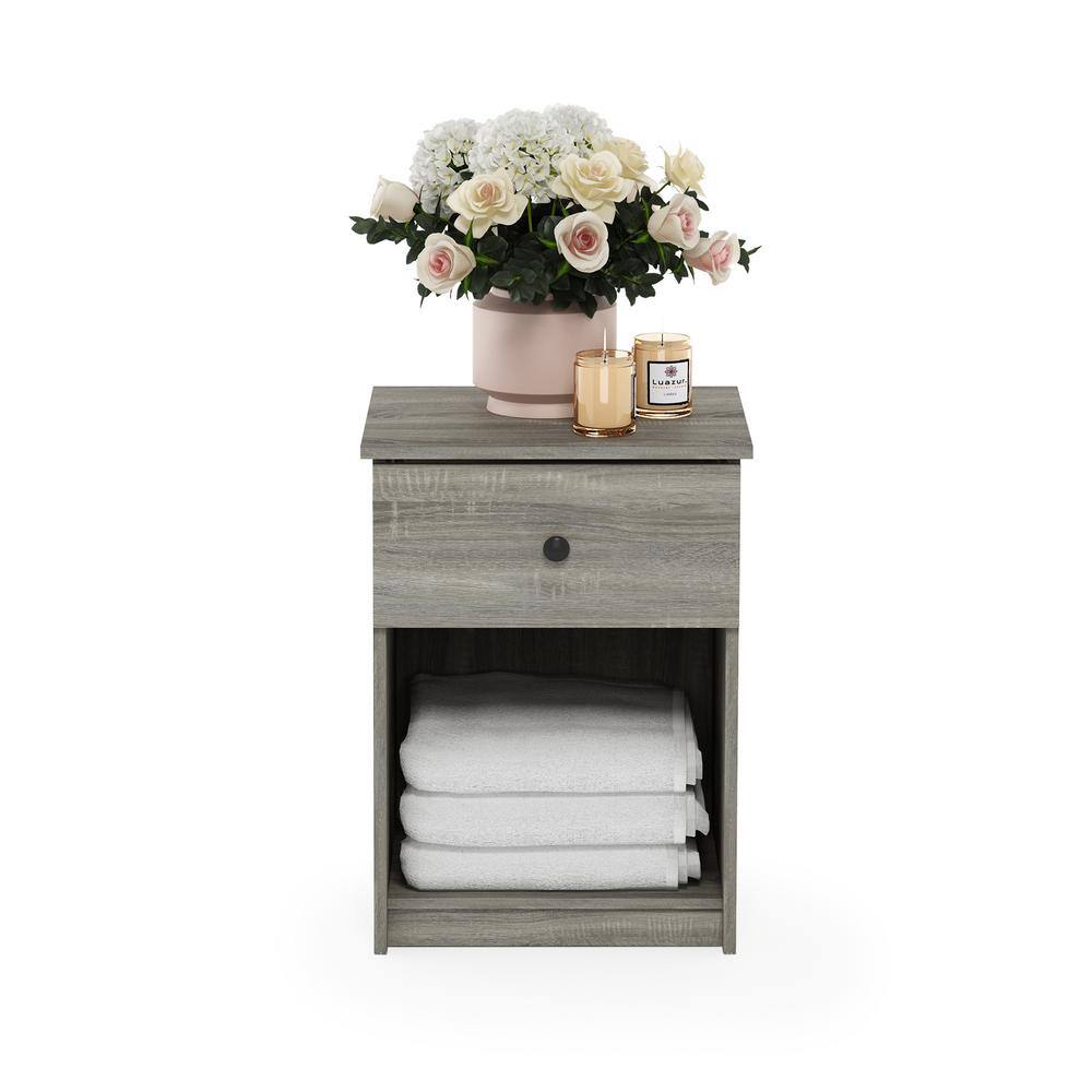 French Oak Grey Engineered Wood 1-Drawer Nightstand