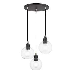 Downtown 3-Light Black Multi-Pendant with Brushed Nickel Accents and Clear Sphere Glass Shades