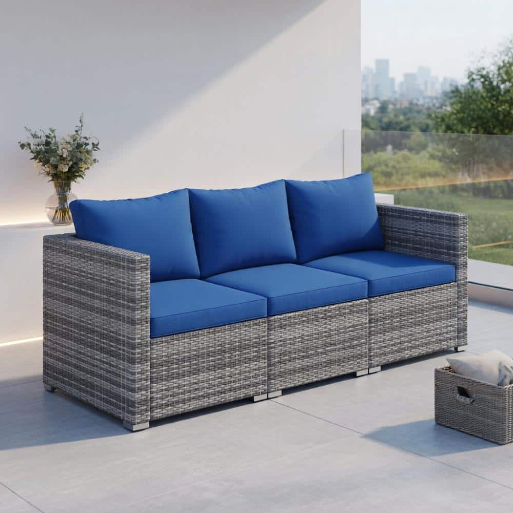 3-Piece Modular Patio Couch, PE Rattan, Removable Multi-Color Cushions, Sturdy Metal Frame for Deck price history on PriceWatchPro