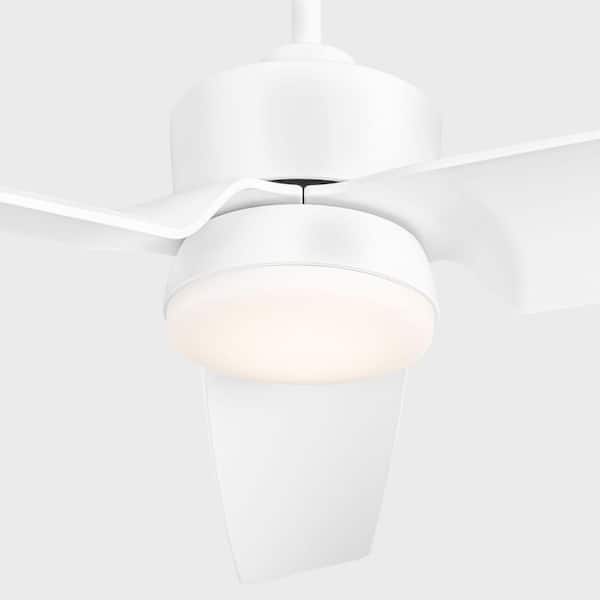 Generation Lighting - Colgin 56 in. Indoor/Outdoor Matte White Modern Standard Dowrod Mount Ceiling Fan with Integrated LED Light Kit