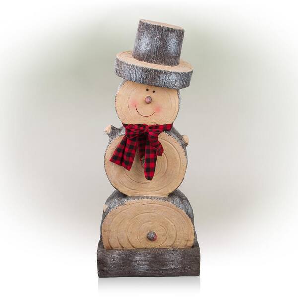 Alpine Corporation 38 in. Tall Christmas Snowman Statue with Wood