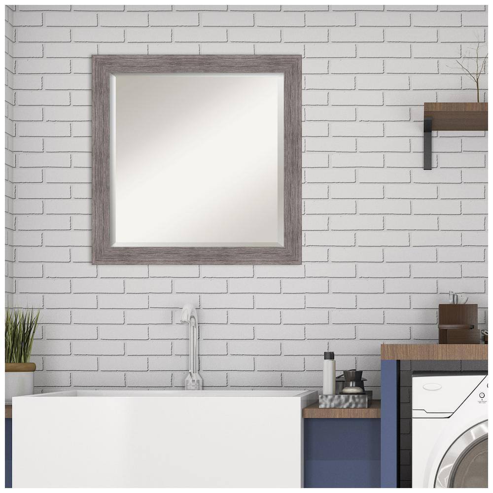 Gray Pinstripe Framed Rectangular Bathroom Vanity Mirror