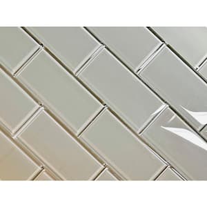 Coastal Pebble Gray 3 in. x 6 in. Glossy Glass Subway Wall Tile (2 sq. ft/Case)