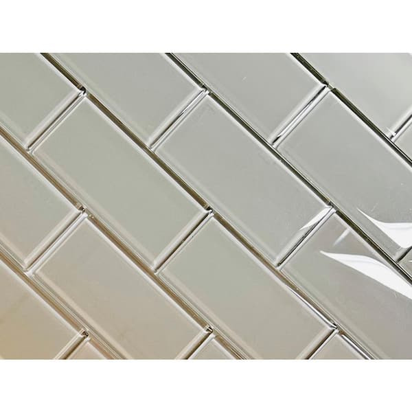 ABOLOS Coastal Pebble Gray 3 in. x 6 in. Glossy Glass Subway Wall Tile (2 sq. ft/Case)