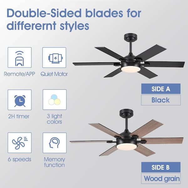 46 in. Indoor/Outdoor Modern Black Ceiling Fan with Dimmable LED 3 color Light and Remote/APP Control