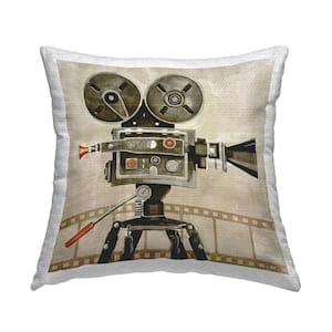 Vintage Movie Reel Projector Film Cinema Beige Square Outdoor Throw Pillow