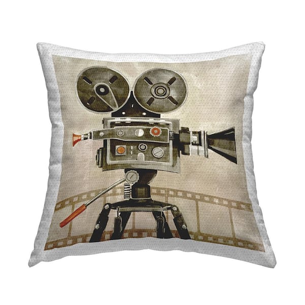 Stupell Industries Vintage Movie Reel Projector Film Cinema Beige Square Outdoor Throw Pillow