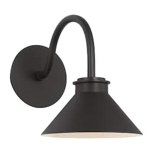 Modern Barn Light Small Textured Black StoneStrong Dark Sky Outdoor Hardwired Sconce with Integrated LED