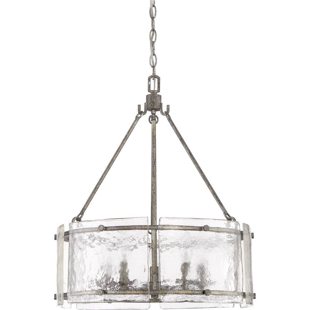Mottled Silver Drum Pendant Light with Textured Glass