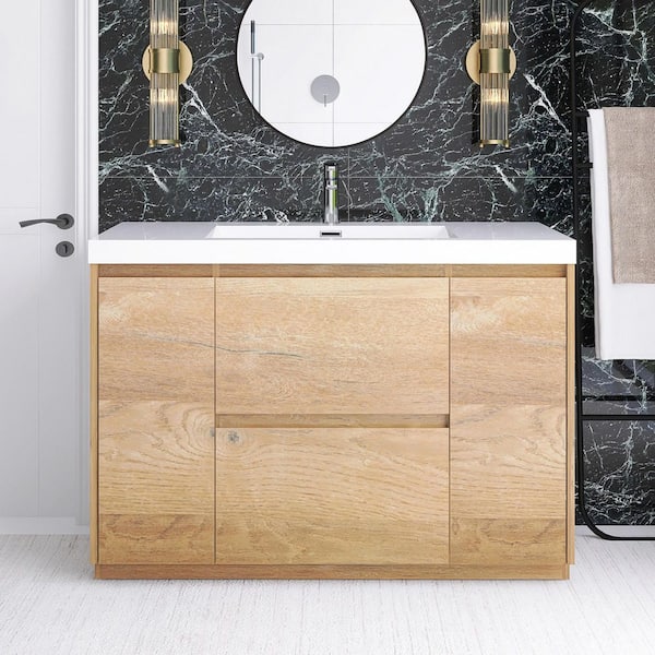 47.24 in. W x 19.69 in. D x 33.46 in. H Freestanding Bath Vanity in Natural Oak with White Resin Top