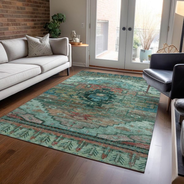 Chantille Machine Washable Indoor/Outdoor Abstract ACN1776 Teal 9 ft. x 12 ft. Area Rug
