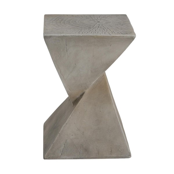 Light Gray Hourglass-Shaped Magnesium Oxide Outdoor Side Table, Modern Sculptural Accent Table for Patio