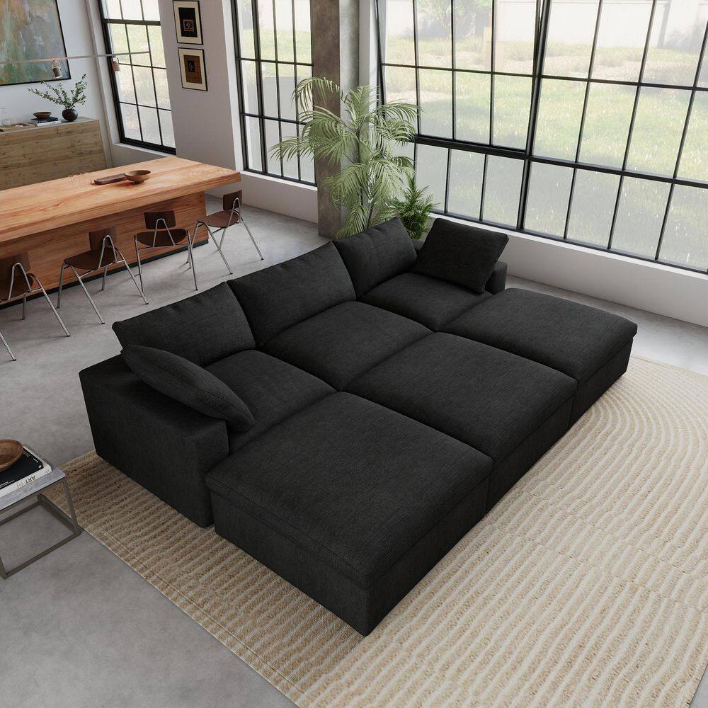 118 in. W Square Arm 6-Piece Linen Modular Down Feather Sectional Sofa Convertible Sofa Bed w/Storage Ottoman in Black price history on PriceWatchPro