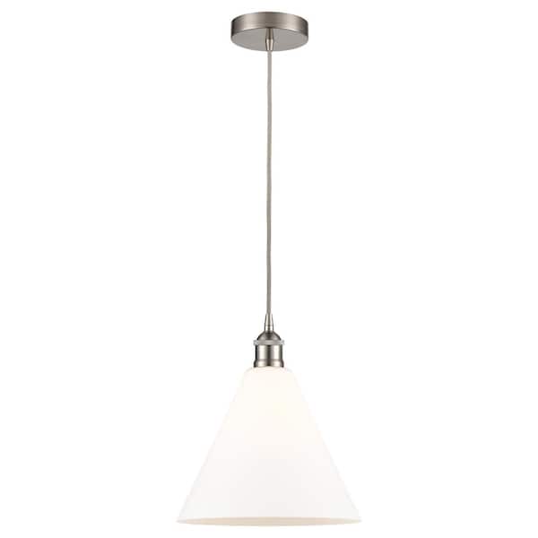 Edison Glass Cone 60-Watt 1-Light Brushed Satin Nickel Standard Mini Pendant Light with Painted Glass Shade