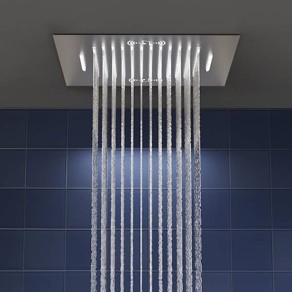 15-Spray 20 in. Dual Shower Heads Ceiling Mount Fixed and Handheld Shower Head with Music, 3 Body Jets in Nickel