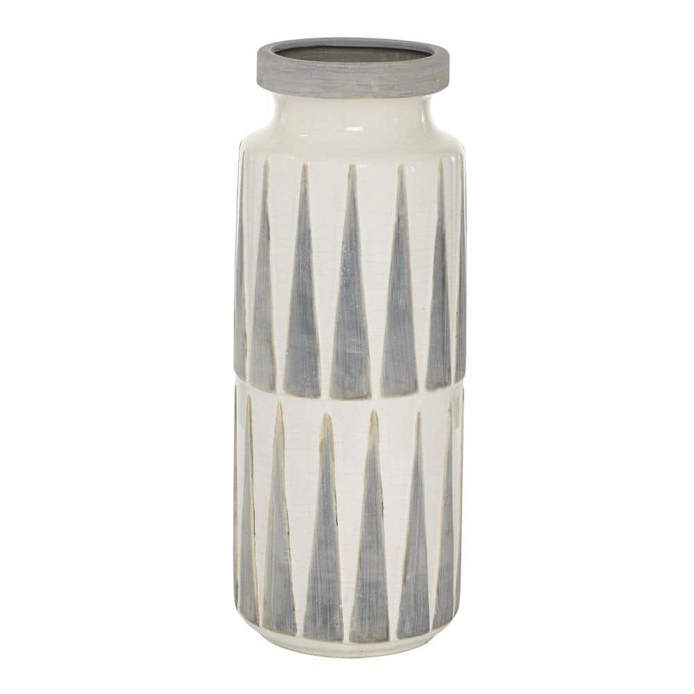 Elegant 17" White Ceramic Vase with Triangle Patterns