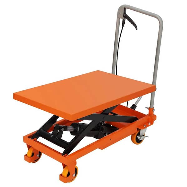 Hydraulic Lift Truck, 500 Lb Capacity 28.5 Inch Lift Height, Manual Single Scissors Lift Platform, 4 Wheels