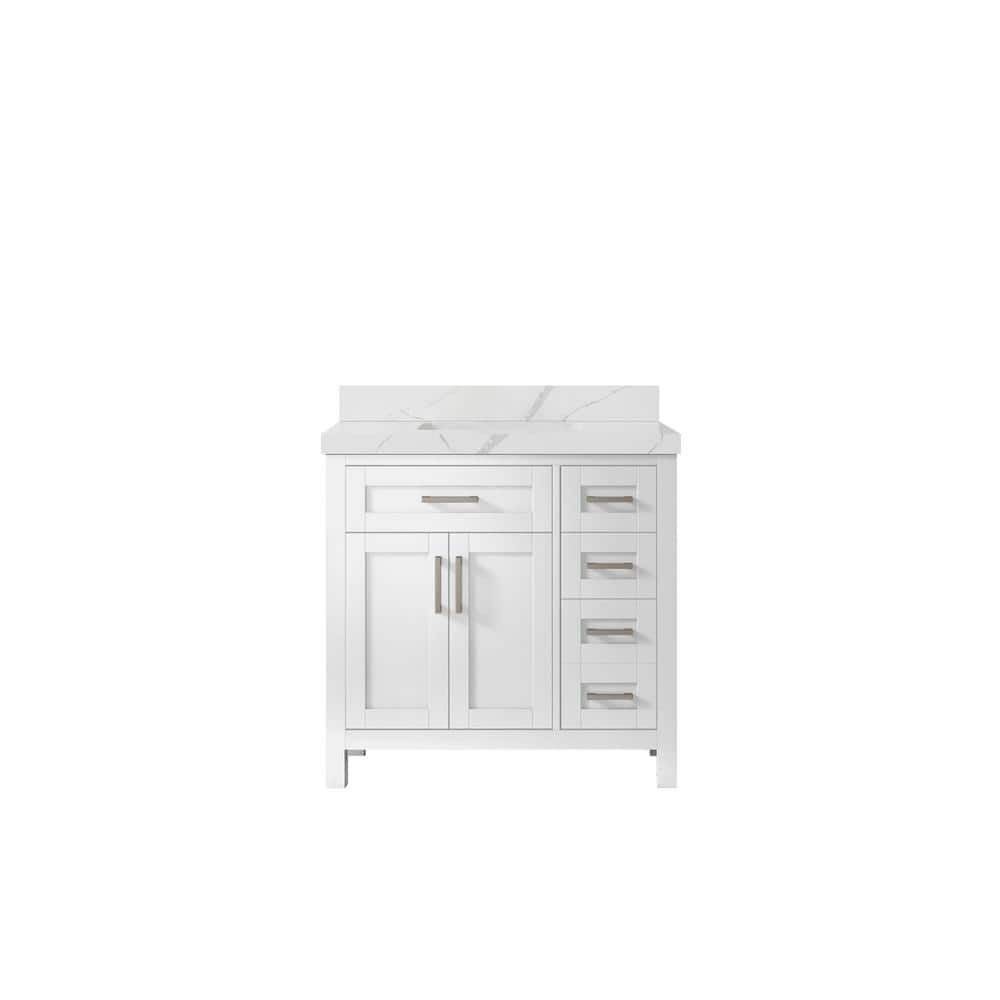 Cambridge 36 in. W x 22 in. D x 36 in. H Center Sink Bath Vanity in White with 2 in. Calacatta Quartz Top price history on PriceWatchPro