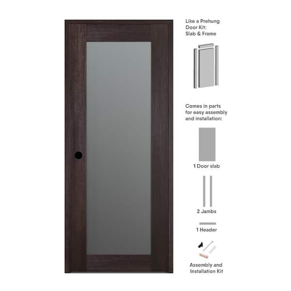 36 in. x 80 in. Right-Hand Solid Core 1-Lite Frosted Glass Veralinga Oak Wood Single Prehung Interior Door