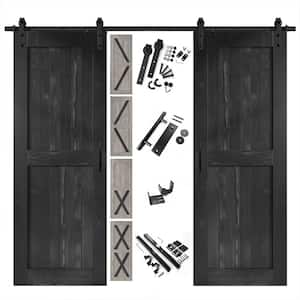 32 in. x 80 in. 5 in. 1 Design Black Double Pine Wood Interior Sliding Barn Door Hardware Kit, Non-Bypass