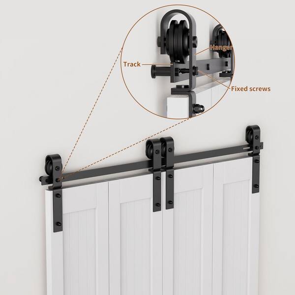 Movisa 4 ft. J-Shaped Bi-Fold Sliding Barn Door Kit for 4 Doors