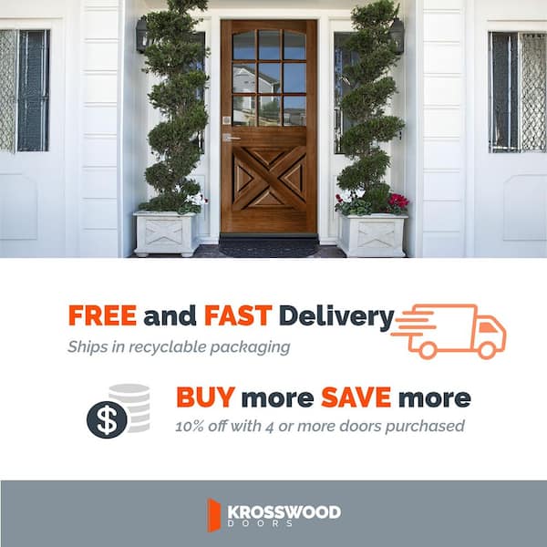 36 in. x 80 in. Farmhouse Arch Top Universal Handing 9 Lite Clear Glass X-Panel Unfinished Hemlock Wood Front Door Slab