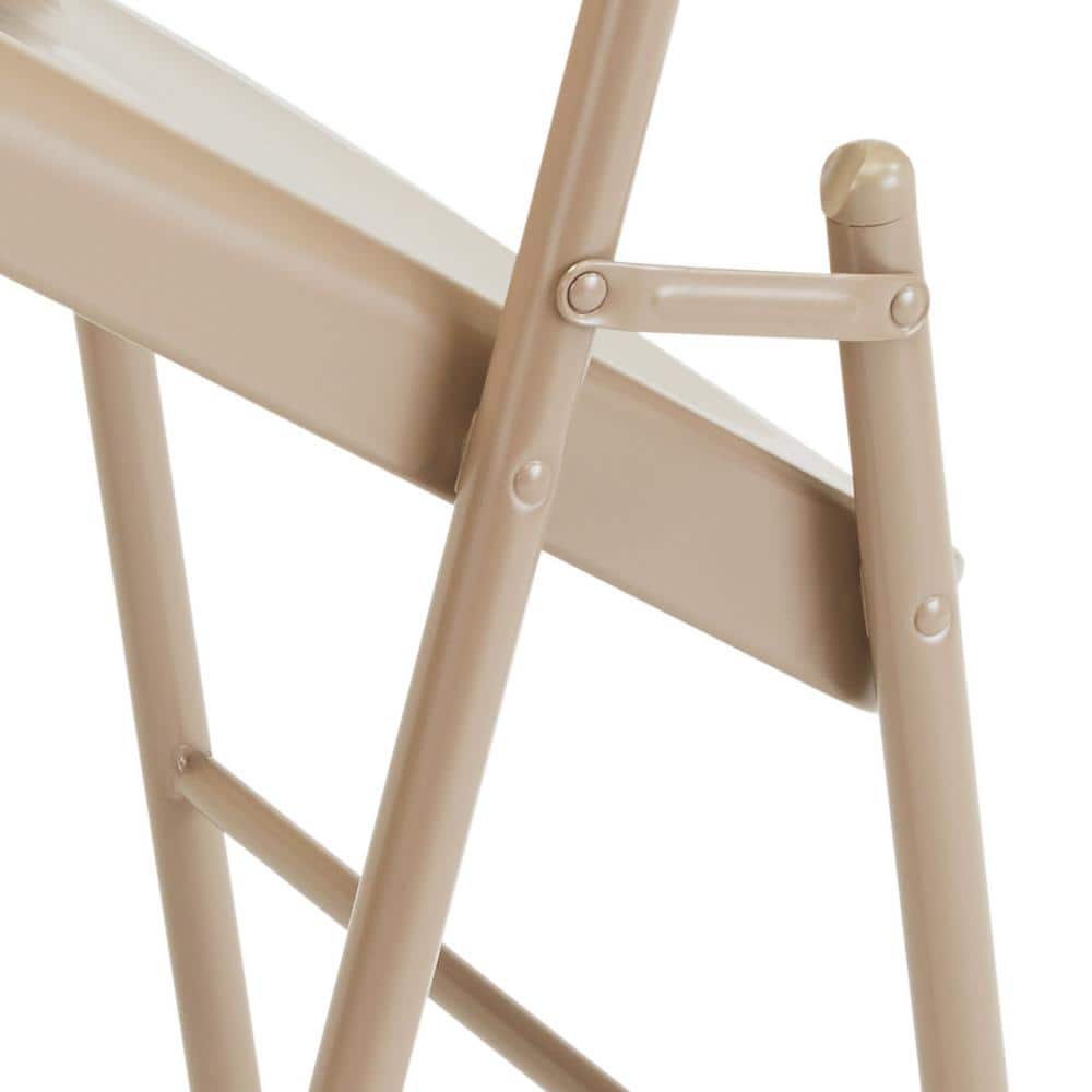 Beige Metal Armless Folding Reception Chair Set of 4