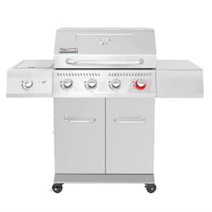 4-Burner Propane Gas Grill in Stainless Steel with Sear Burner and Side Burner