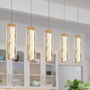 Iatreia 5-Light dimmable Integrated LED Plating Brass Linear Chandelier with Glacial Handmade Glass