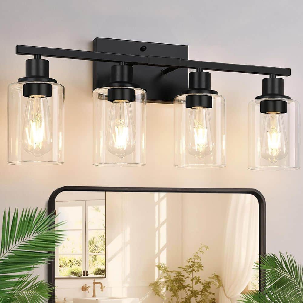 23 in. 4-Light Matte Black Vanity Light with Clear Glass Shades price history on PriceWatchPro