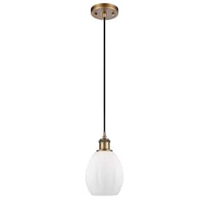 Eaton 1-Light Brushed Brass Shaded Pendant Light with Matte White Glass Shade