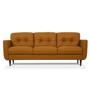 Radwan 37 in. W Square Arm Leather Bridgewater Straight Sofa in Brown