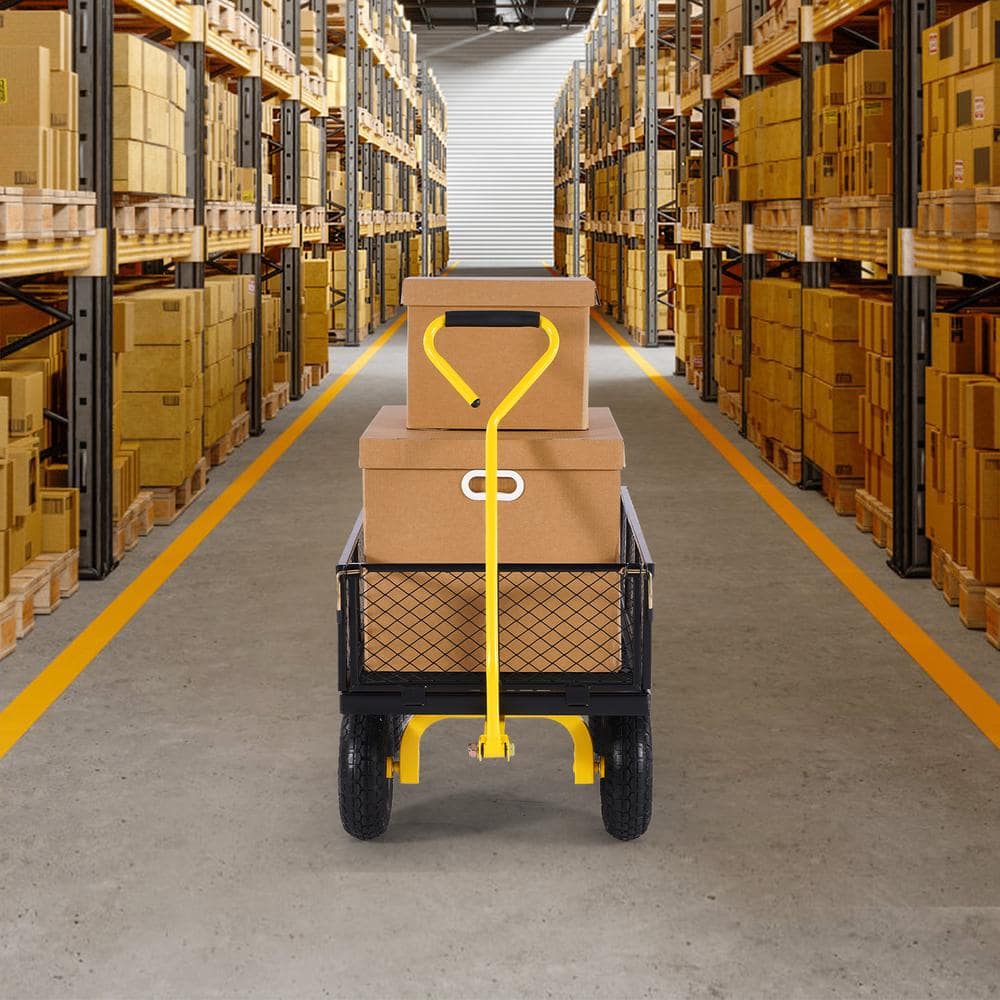 Heavy Duty Black and Yellow Steel Garden Cart with Mesh Sides