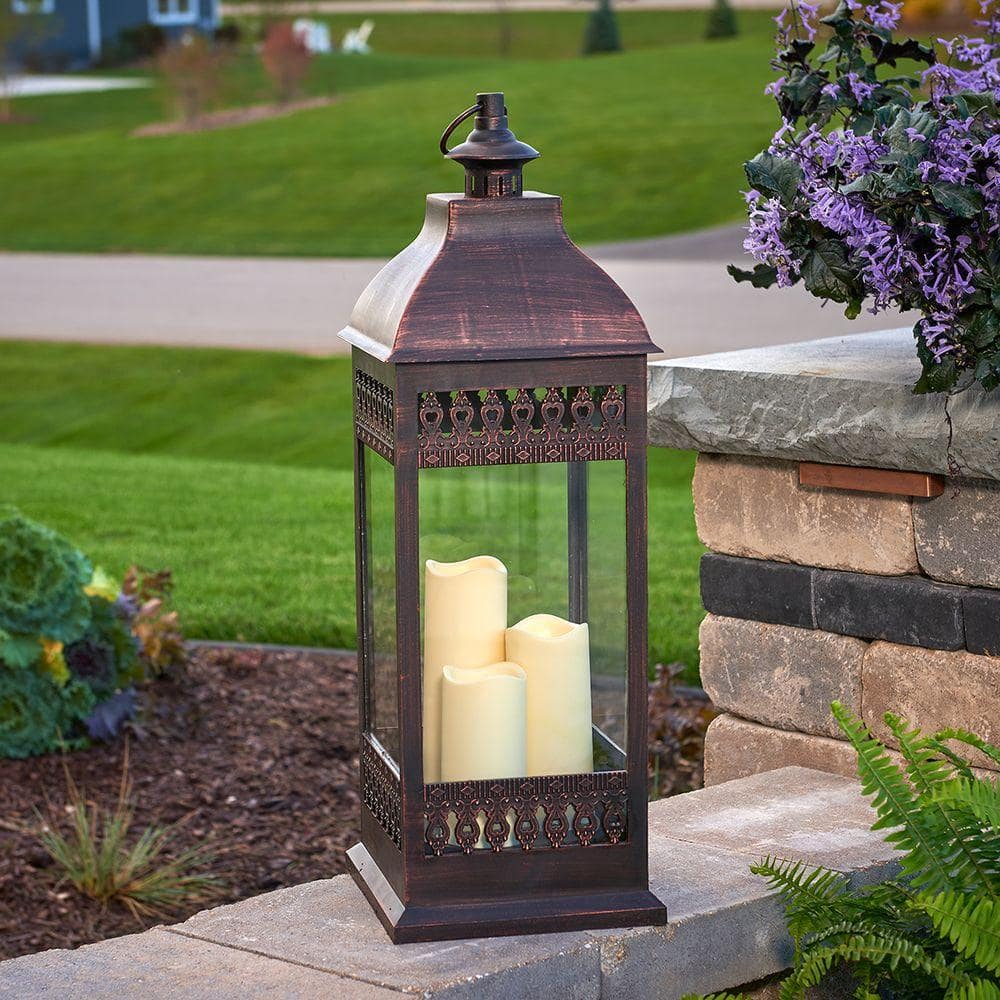 Antique Bronze Rustic Chic Triple LED Candle Hanging Lantern