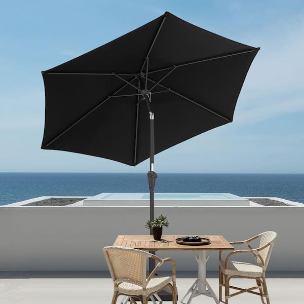 JOYESERY 9 ft. Outdoor Umbrellas Patio Market Table Outside Umbrellas Nonfading Canopy and Sturdy Ribs, Black