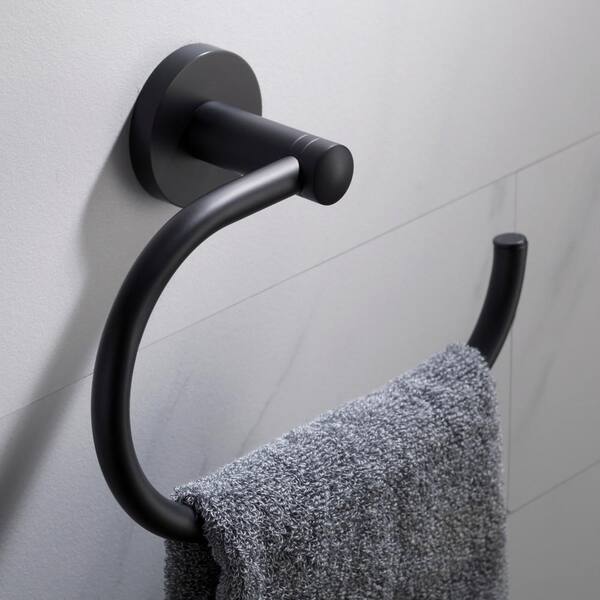 DGYB Suction Cup Towel Ring - Black SUS 304 Stainless Steel Hand Towel Holder For Bathroom