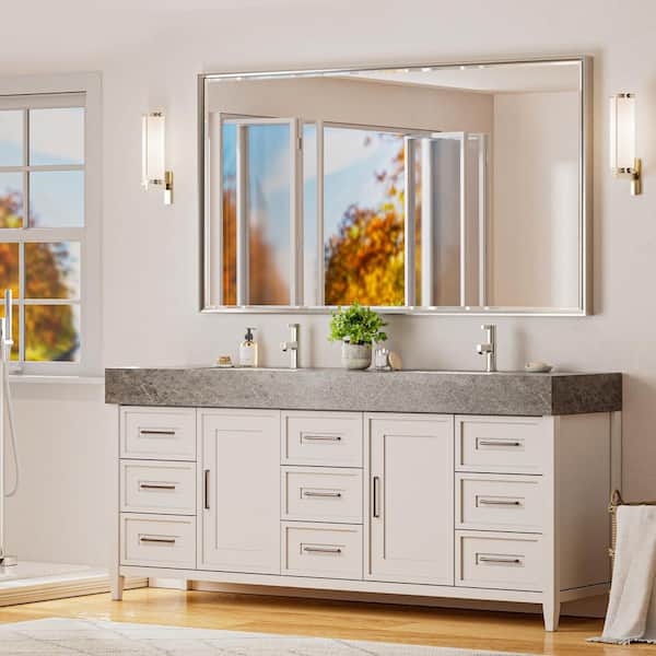QueenFun 60 in. W x 36 in. H Rectangular Framed Aluminum Beveled