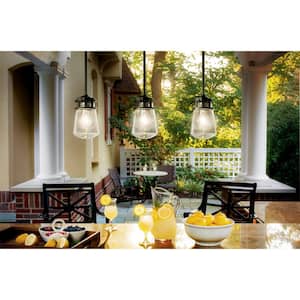 Lyndon 9.5 in. 1-Light Architectural Bronze Hanging Pendant Light with Clear Seeded Glass (1-Pack)