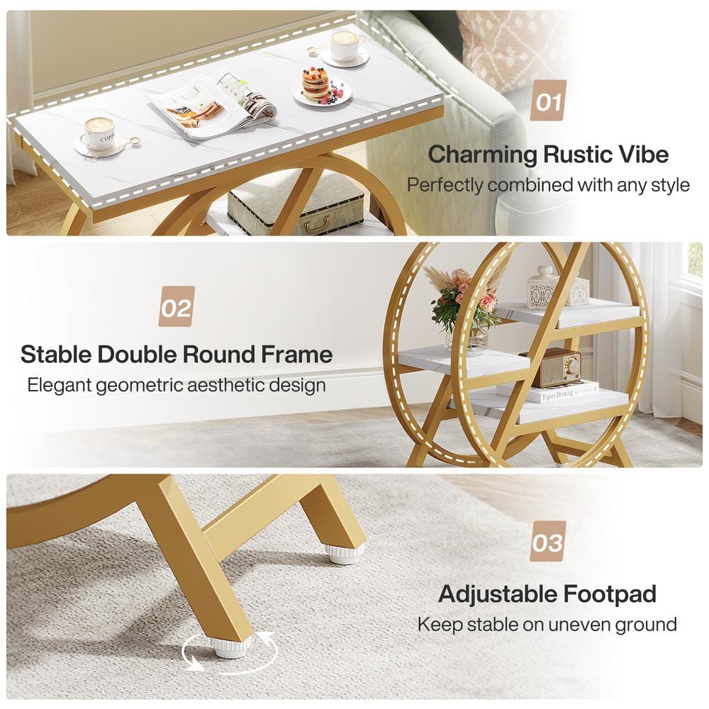 25.59 in. Rustic Brown Rectangle Engineered Wood End Table, 3-Tier Narrow Side Table with Storage - thumbnail 6