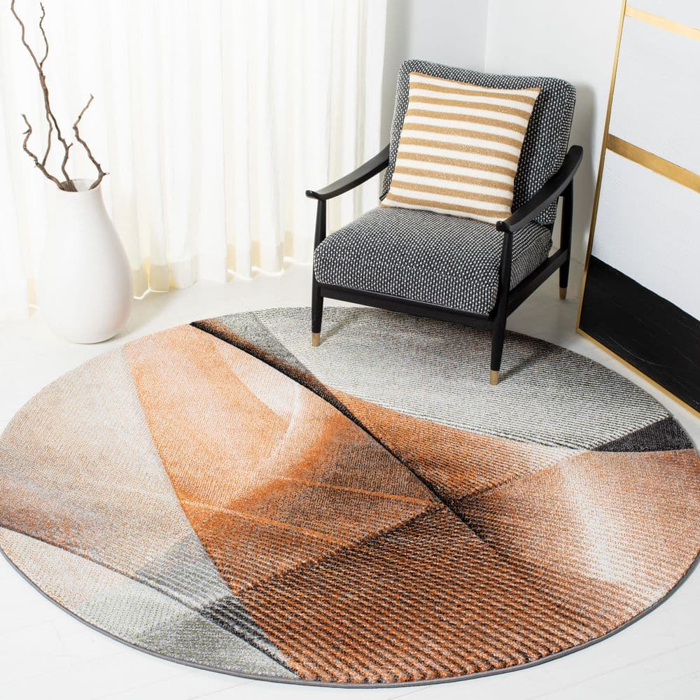 Hollywood 7 ft. x 7 ft. Round Gray/Orange Striped Abstract Area Rug price history on PriceWatchPro